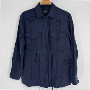 Rails Lancaster Indigo Stars Utility Jacket XS Navy Tencel Linen Drawstring Boho